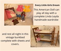 Vintage American Doll, Wardrobe & Bunk Bed