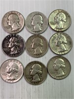 9 Washington Silver Quarters