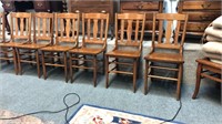 Set of 6 antique oak chairs with seat pads