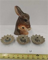 ROY COPLEY CERAMIC DEER AND POTTERY CANDLE HOLDERS