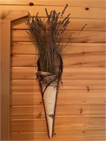 Birchbark wall basket sconce w/ dried flowers