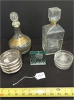 GLASS DECANTERS AND COASTERS