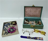 jewelry box and assorted costume jewelry