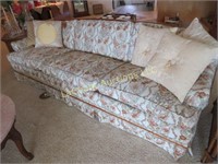 vintage wood trim sofa 94" long floral pattern