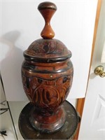 Haitian hand carved wooden urn, 19.5" tall