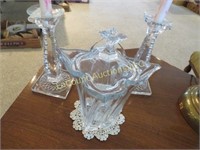crystal covered piece and candle stick holders