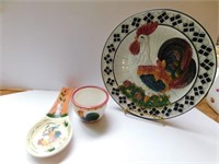 Rooster items: Spoon holder - decorative plate -