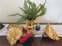 2 gold shell shelves artificial fern tassles
