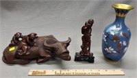 Asian Decor Grouping: Cloisonne & Sculptures