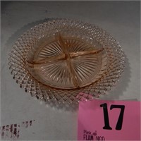 PINK DEPRESSION GLASS DIVIDED PLATE 9 IN