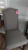 PAIR OF UPHOLSTERED DINING CHAIRS WITH NAILHEAD
