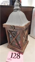 WOOD AND METAL CANDLE LANTERN 14 IN