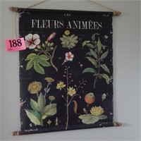 "FLEURS ANIMEES" FABRIC SCROLL 26 X 29,  DAMAGE
