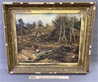 Antique Woodland Landscape Oil Painting