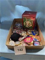 Assorted pins, coins, poker chips