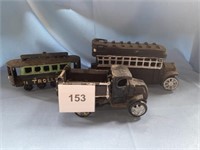 (3) Cast Iron Pieces: Trolley, Bus & Truck
