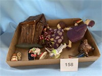 (3) Chalk Ware Figures and House and Glass Display