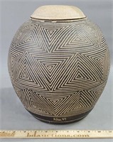 Signed Pottery Covered Jar