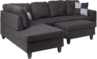 Left Facing Linen Sectional Sofa Set W/ Ottoman