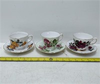3 colclough roses on white bone china tea cups