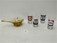 vintage beer glasses x4 and ashtray