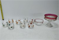 8 vintage glasses and coca-cola bowl and glass