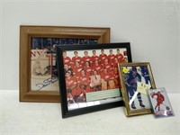 3 framed hockey pictures and red kelly cards