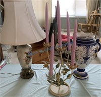 Candelabra, lamp and vase