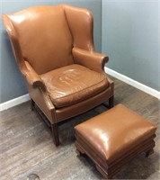VTG. BIGGS FURNITURE LEATHER CHAIR & FOOT STOOL