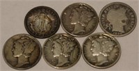 Lot of 6 Silver Dimes