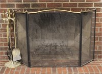 Fireplace Screen w/ Brass Fireplace Tools