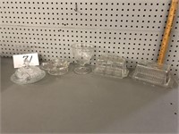 GLASS BUTTER DISHES / JUICER / SERVING DISH