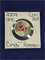 2009 Canada Unc Cindy Klassen 25 Cent Coin