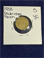 1938 German 5 Deutsche Reich Coin