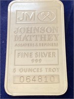 JM 5 Troy Ounce Silver Bar