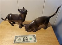 2 Brass Cat Statues