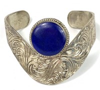 Stumming Sterling Silver and Lapis Cuff Bracelet