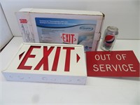 Lighted exits sign, out of order sign