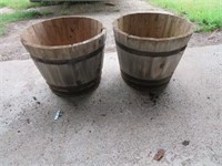 2 barrel style planters 20"D  16"H