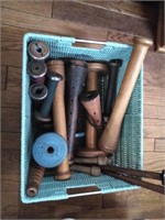 Tote of wooden spools