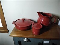 3 pcs longaberger pottery red