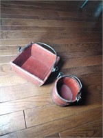 Wood box and bucket.