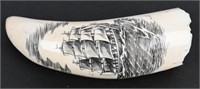 SCRIMSHAW WHALES TOOTH w/ SAILING SHIP