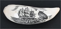 SCRIMSHAW WHALES TOOTH SHIP & WHALE