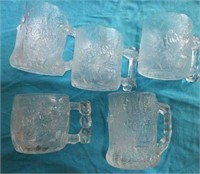 5 McDonalds Flintstone glass mugs
