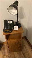 Black lamp, phone, small table 28 inches tall, 12