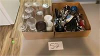 Misc kitchen utensils, silverware, mugs , glasses