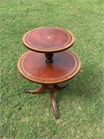 Two Tier Leather Top Accent Table
