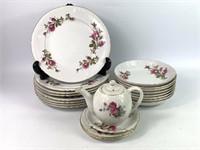 Rose Pattern Dishes and Teapot
