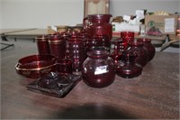 25 PIECES OF RED PIGEON BLOOD GLASSWARE